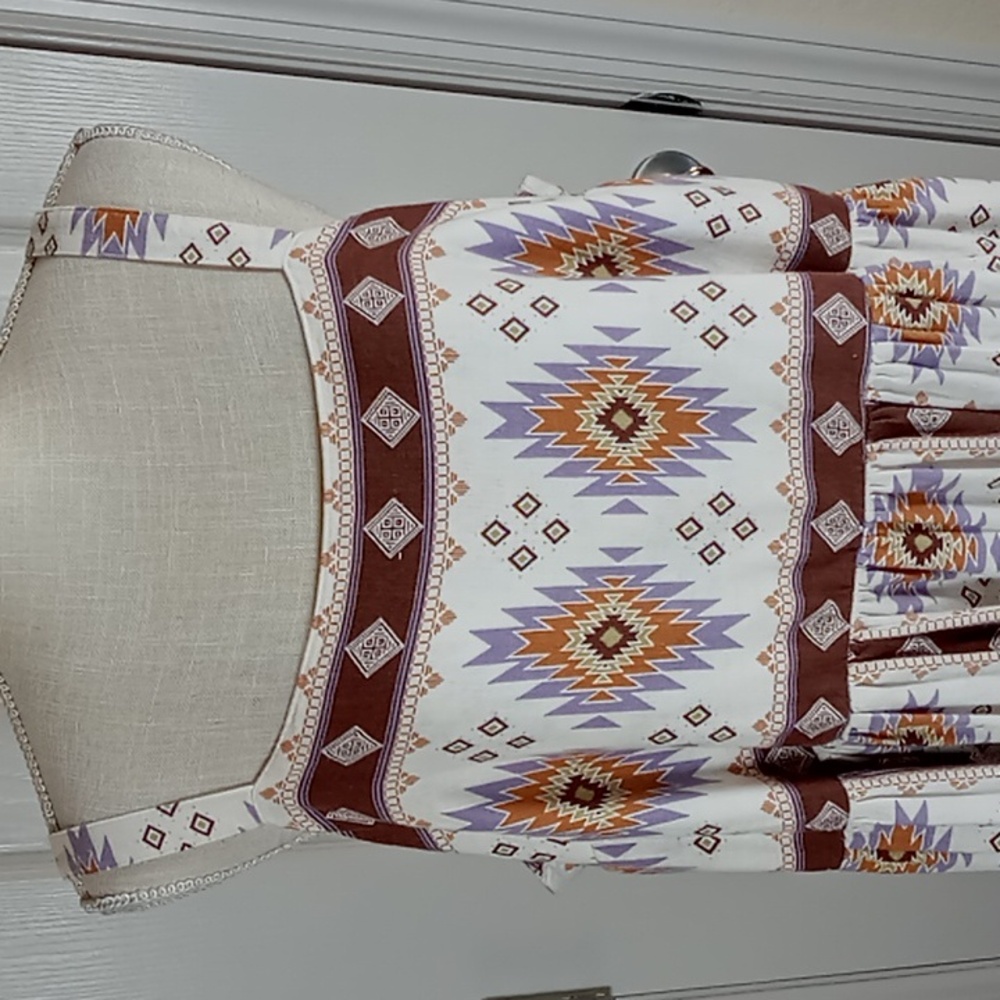 Sonoma Women's Southwestern Print Midi Sun Dress Size XXL Cream/Brown/Purple - Picture 3 of 16